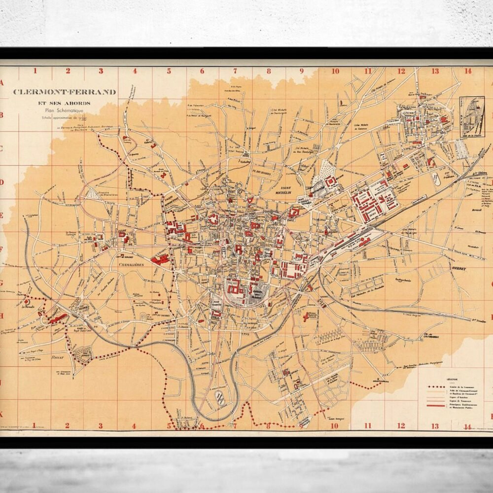 Old Map of Clermont Ferrand 1933 France Vintage Map | Vintage Poster Wall Art Print | Wall Map Print | Old Map Print | Map Gift