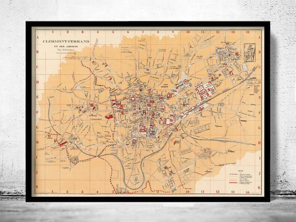 Old Map of Clermont Ferrand 1933 France Vintage Map | Vintage Poster Wall Art Print | Wall Map Print | Old Map Print | Map Gift