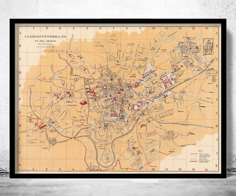 Old Map of Clermont Ferrand 1933 France Vintage Map | Vintage Poster Wall Art Print | Wall Map Print | Old Map Print | Map Gift