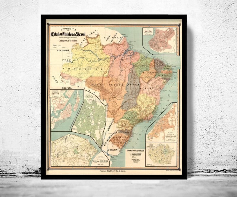 Old Map Brazil 1921 Mapa do Brasil Vintage Map | Vintage Poster Wall Art Print | Wall Map Print | Old Map Print | Map Gift