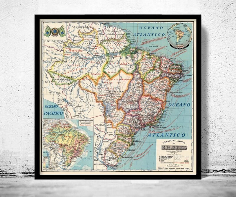 Old Map Brasil 1929 Mapa do Brasil Vintage Map | Vintage Poster Wall Art Print | Wall Map Print | Old Map Print | Map Gift