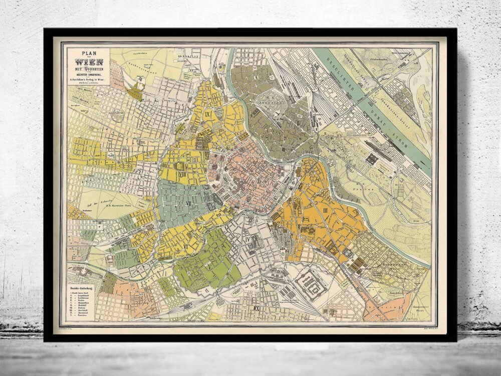 Old Map of Vienna Wien Austria 1883 Vintage Map of Vienna | Vintage Poster Wall Art Print | Wall Map Print | Old Map Print | Map Gift