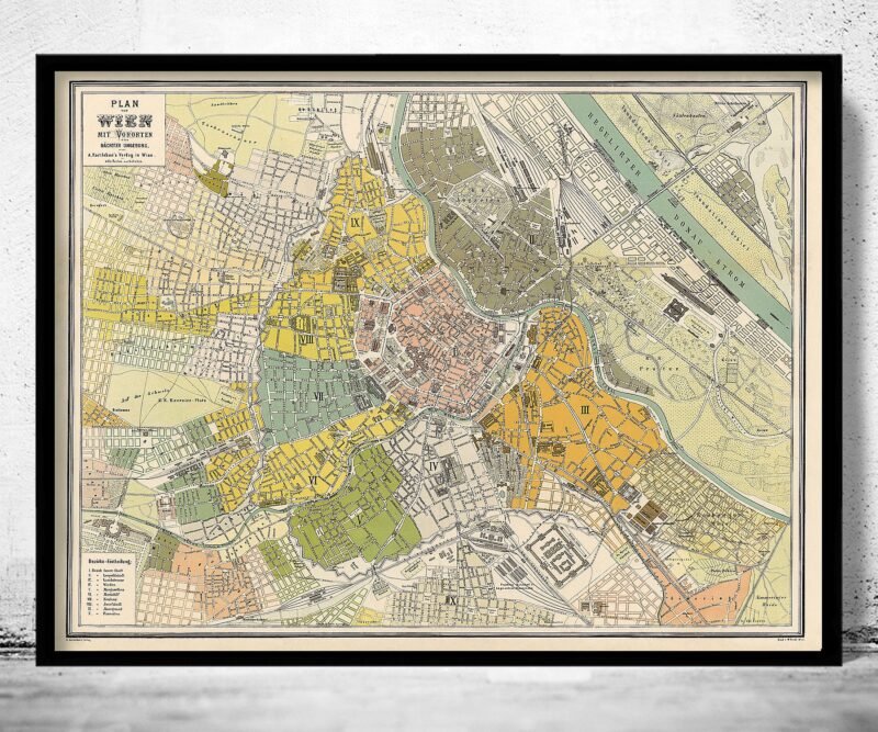 Old Map of Vienna Wien Austria 1883 Vintage Map of Vienna | Vintage Poster Wall Art Print | Wall Map Print | Old Map Print | Map Gift