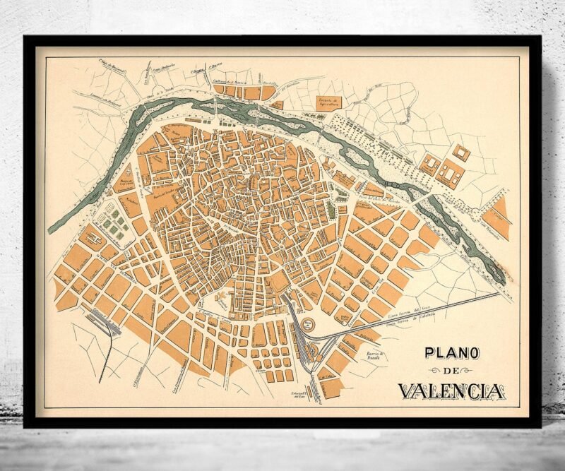 Old Map of Valencia City 1905 Spain Vintage Map | Vintage Poster Wall Art Print | Wall Map Print | Old Map Print | Map Gift