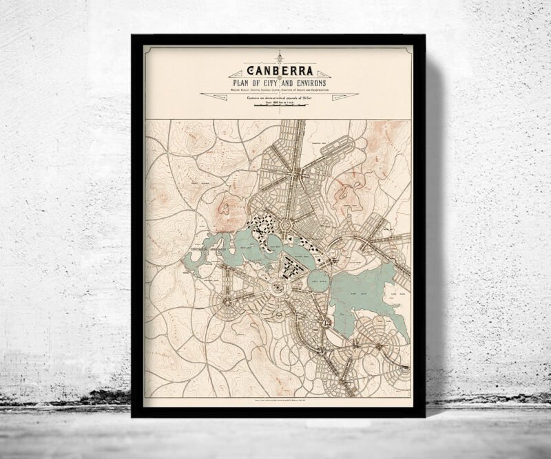 Old Map of Canberra City Australia 1918 Vintage Map | Vintage Poster Wall Art Print | Wall Map Print | Old Map Print | Map Gift