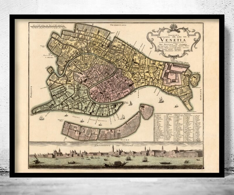 Old Map of Venice 1729 Vintage Map | Vintage Poster Wall Art Print | Wall Map Print | Old Map Print | Map Gift | Anniversary gift