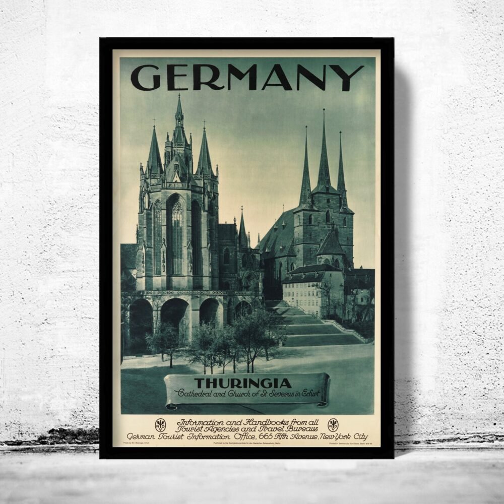 Vintage Poster of Germany Thuringia Travel Poster Tourism 1930-40 | Vintage Poster Wall Art Print | | Map Gift | Anniversary gift