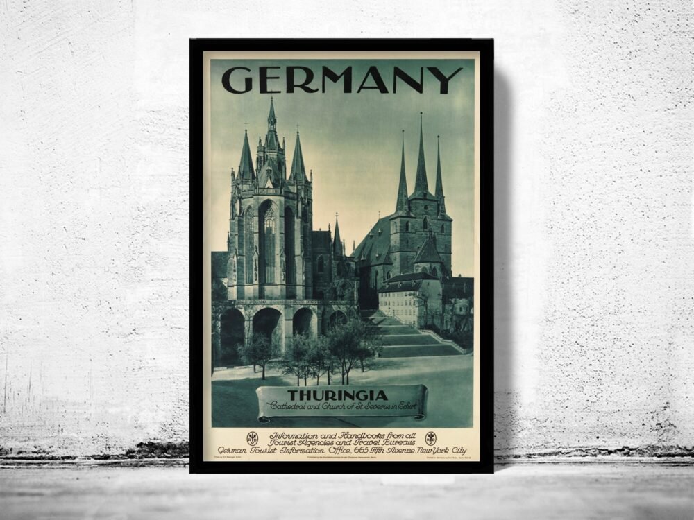 Vintage Poster of Germany Thuringia Travel Poster Tourism 1930-40 | Vintage Poster Wall Art Print | | Map Gift | Anniversary gift