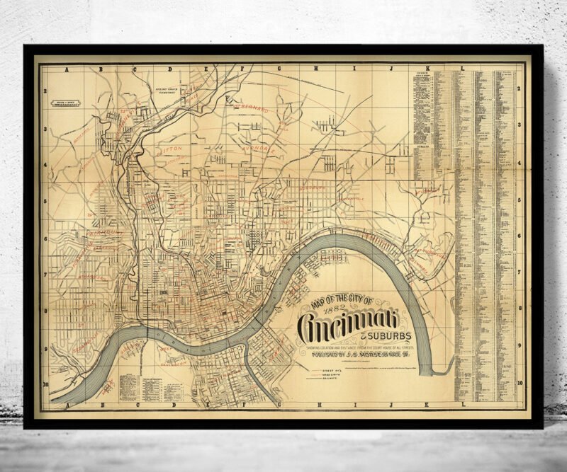 Old Map of Cincinnati 1882 Vintage Map | Vintage Poster Wall Art Print | | Map Gift | Anniversary gift | Housewarming Gift