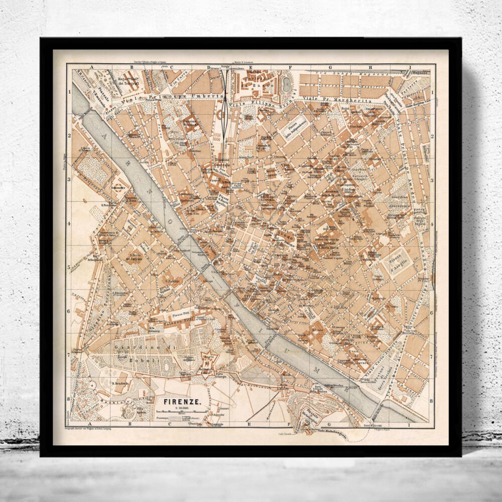 Old Map of Florence Firenze, City Plan Italia 1900 Vintage Map | Vintage Poster Wall Art Print | Wall Map Print | Old Map Print | Map Gift