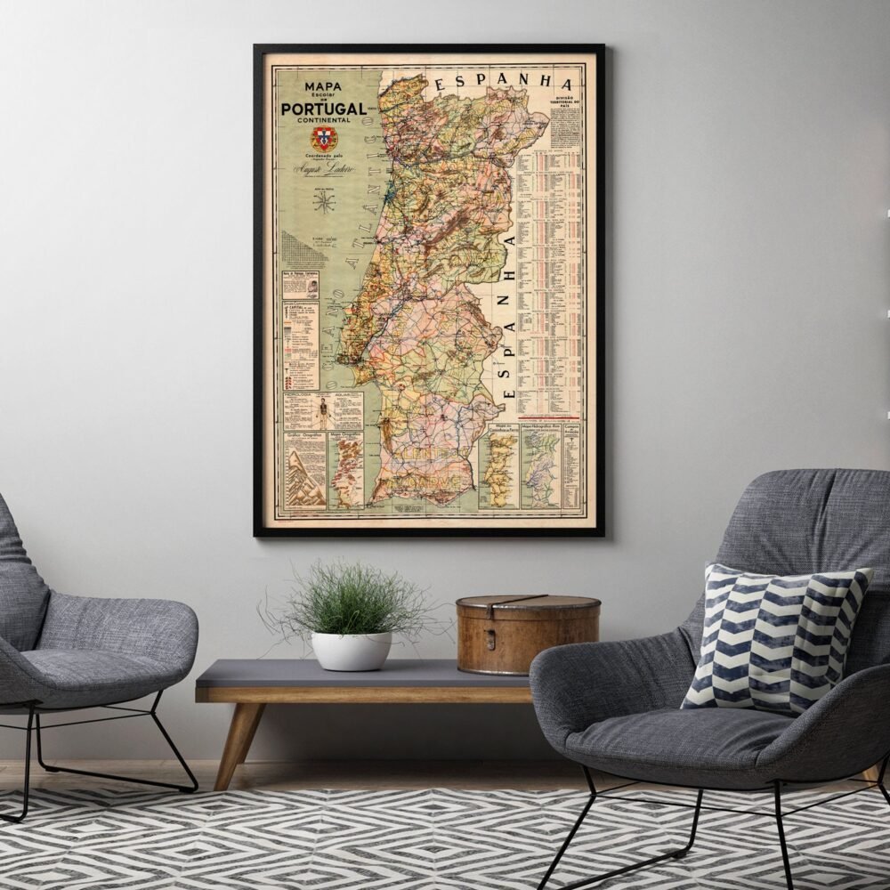 Old Map of Portugal Mapa de Portugal, Portuguese map | Vintage Poster Wall Art Print | Wall Map Print | Old Map Print | Map Gift