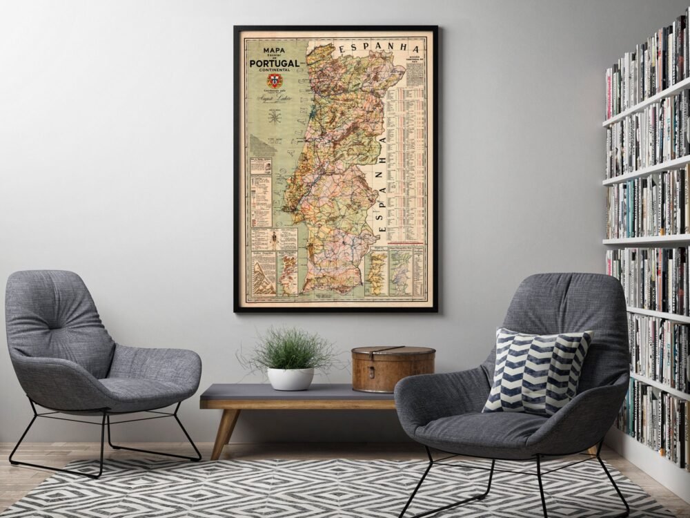 Old Map of Portugal Mapa de Portugal, Portuguese map | Vintage Poster Wall Art Print | Wall Map Print | Old Map Print | Map Gift