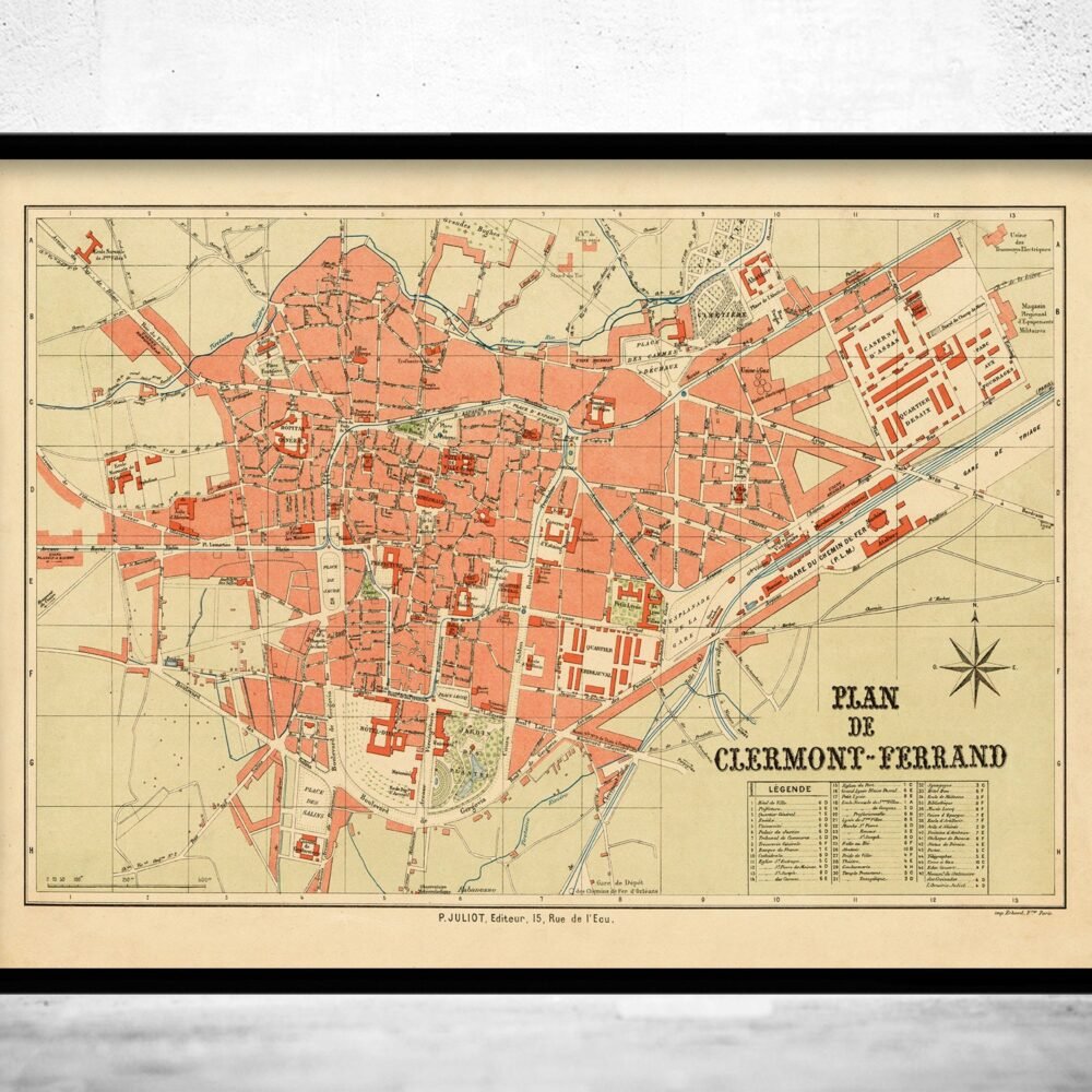 Old Map of Clermont Ferrand 1893 France Vintage Map | Vintage Poster Wall Art Print | Wall Map Print | Old Map Print | Map Gift