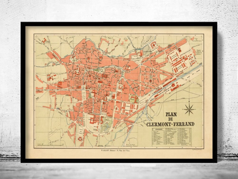 Old Map of Clermont Ferrand 1893 France Vintage Map | Vintage Poster Wall Art Print | Wall Map Print | Old Map Print | Map Gift