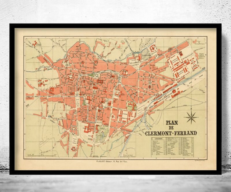 Old Map of Clermont Ferrand 1893 France Vintage Map | Vintage Poster Wall Art Print | Wall Map Print | Old Map Print | Map Gift