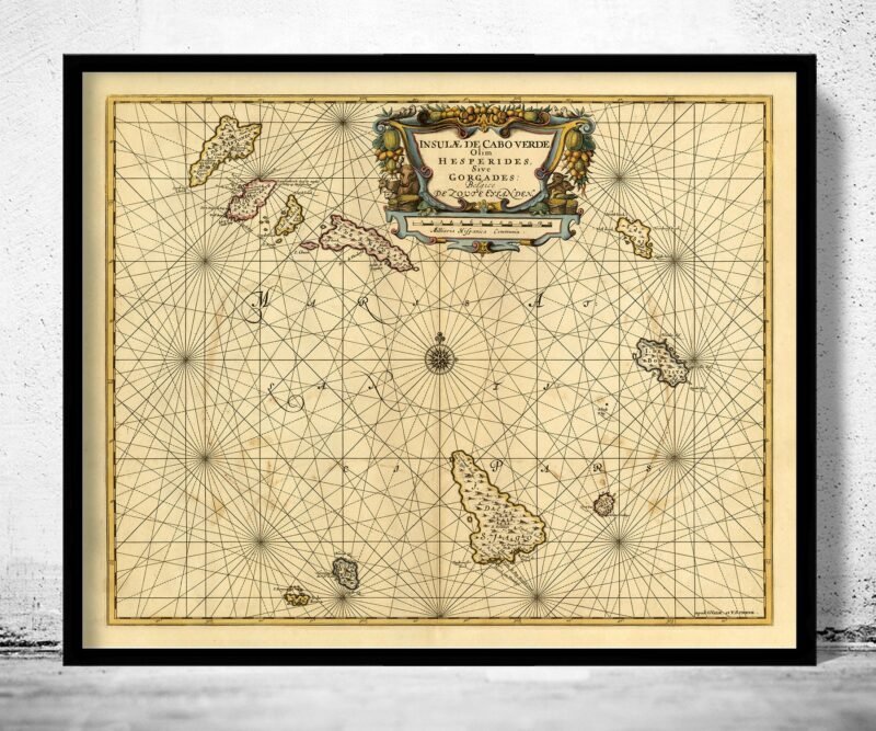 Old Map of Cape Verde Islands Cabo Verde 1665 Mapa de Cabo Verde Vintage Map | Vintage Poster Wall Art Print | Wall Map Print | | Map Gift