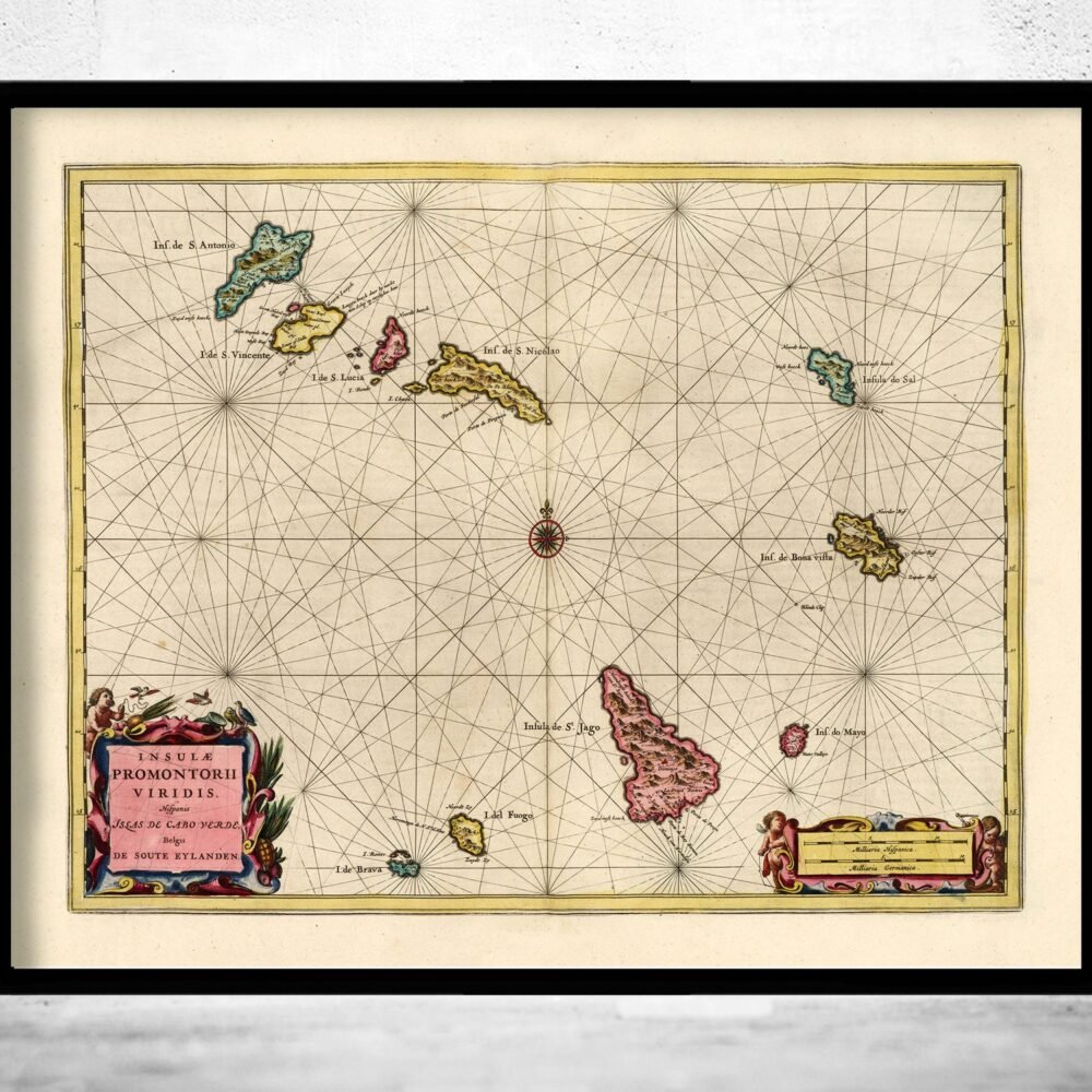 Old Map of Cape Verde Islands Cabo Verde 1666 Mapa de Cabo Verde | Vintage Poster Wall Art Print | Wall Map Print | Old Map Print