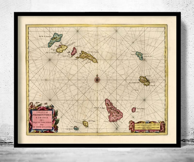 Old Map of Cape Verde Islands Cabo Verde 1666 Mapa de Cabo Verde | Vintage Poster Wall Art Print | Wall Map Print | Old Map Print