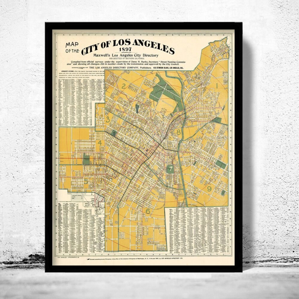 Old Map of Los Angeles 1897 Vintage Map od Los Angeles City | Vintage Poster Wall Art Print | Wall Map Print | Old Map Print | Map Gift