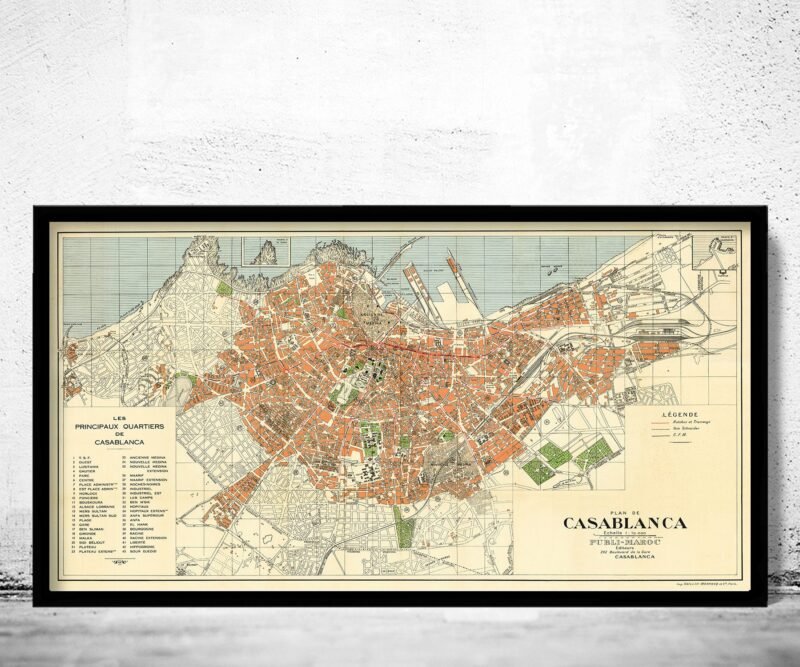 Old Map of Casablanca Morocco 1950 Vintage Map | Vintage Poster Wall Art Print | Wall Map Print | Old Map Print | Map Gift