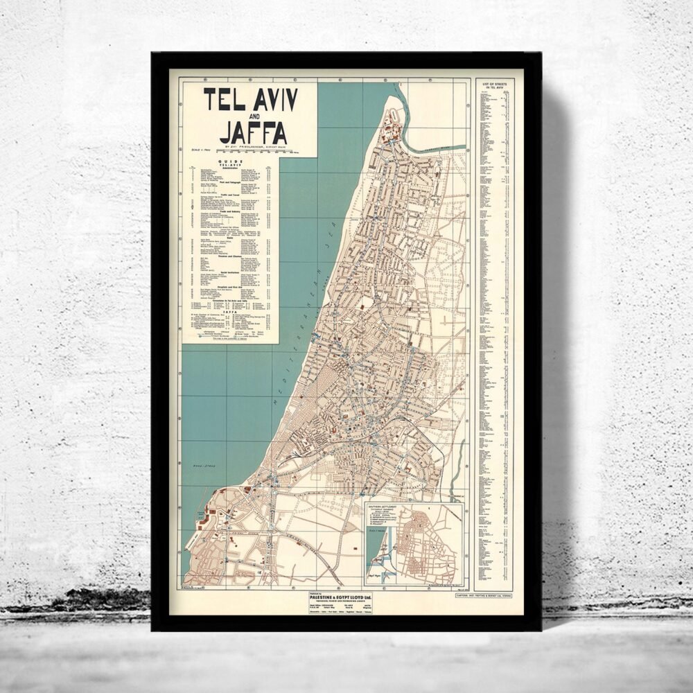 Old Map of Tel Aviv Jaffa Israel 1936 Vintage Map | Vintage Poster Wall Art Print | Wall Map Print | Old Map Print | Map Gift