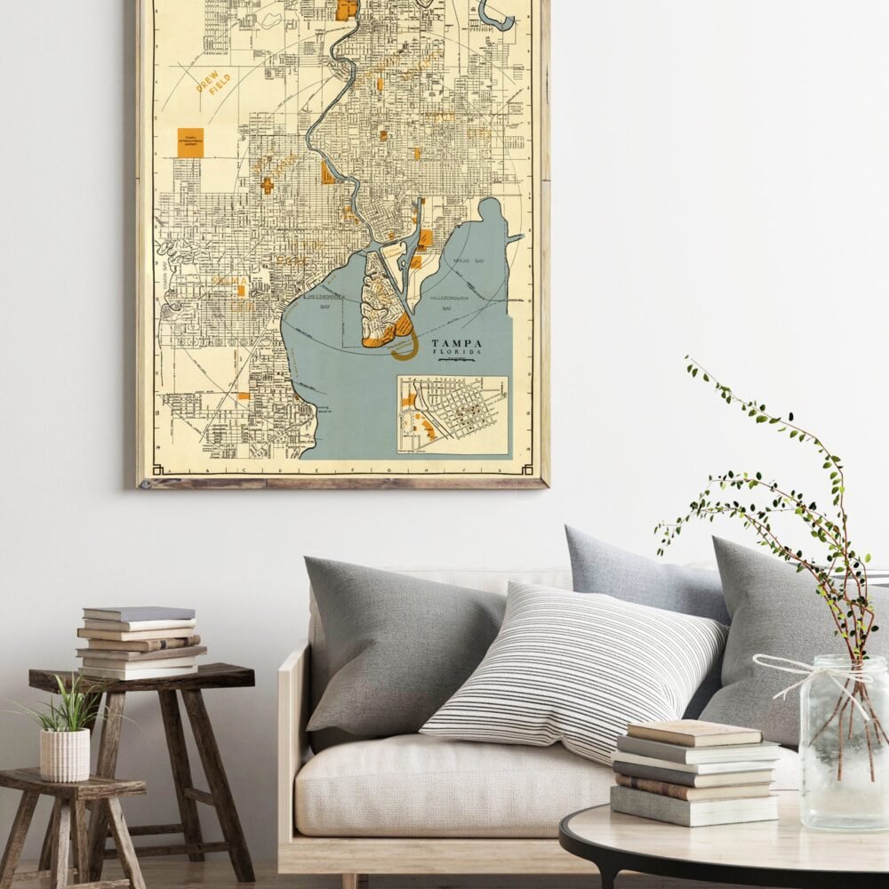 Old Map of Tampa Florida 1947 Vintage Map of Tampa City Florida| Vintage Poster Wall Art Print | Wall Map Print | Old Map Print | Map Gift