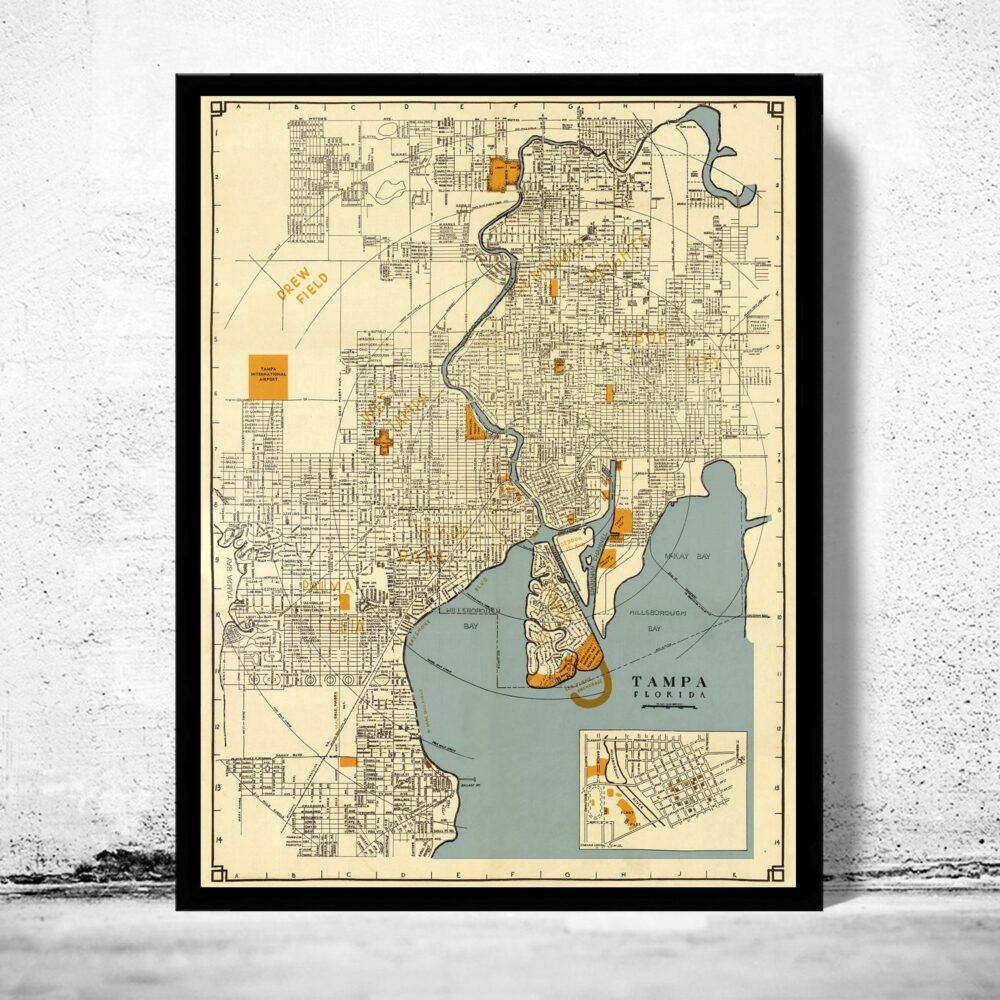 Old Map of Tampa Florida 1947 Vintage Map of Tampa City Florida| Vintage Poster Wall Art Print | Wall Map Print | Old Map Print | Map Gift