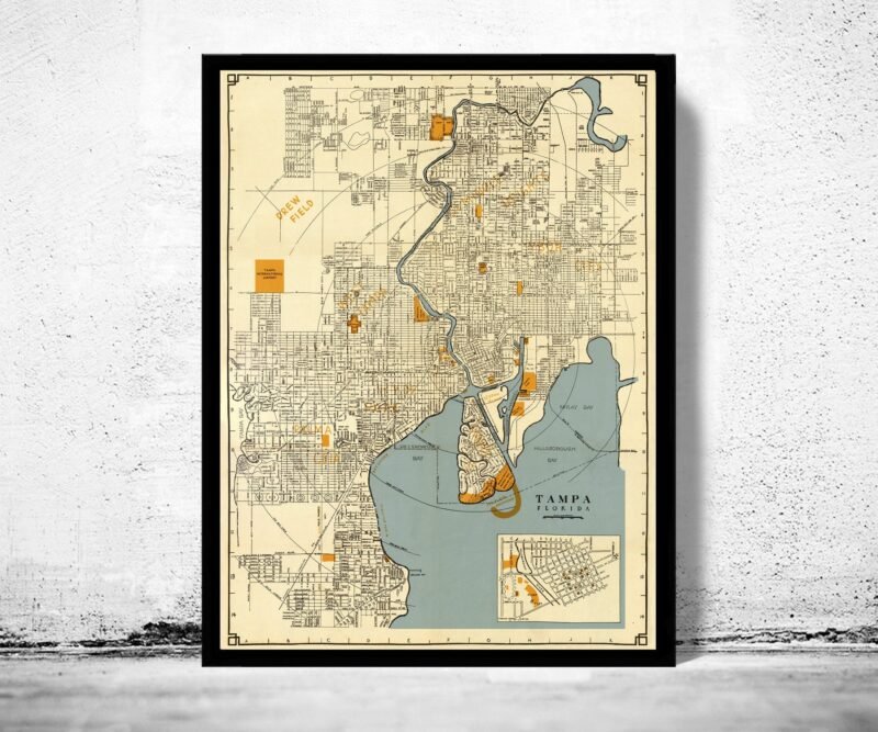 Old Map of Tampa Florida 1947 Vintage Map of Tampa City Florida| Vintage Poster Wall Art Print | Wall Map Print | Old Map Print | Map Gift