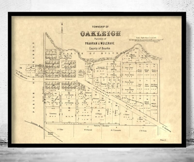 Old Map of Oakleigh Australia 1883 Vintage Map | Vintage Poster Wall Art Print | Wall Map Print | Old Map Print | Map Gift