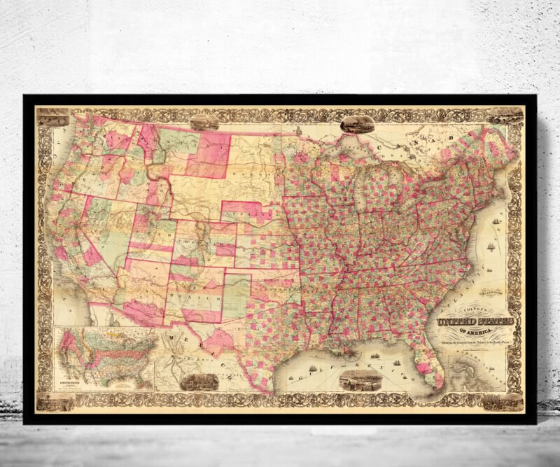 Old Map of United States 1867 Vintage Map of USA Wall Map | Vintage Poster Wall Art Print | Wall Map Print | Old Map Print | Map Gift