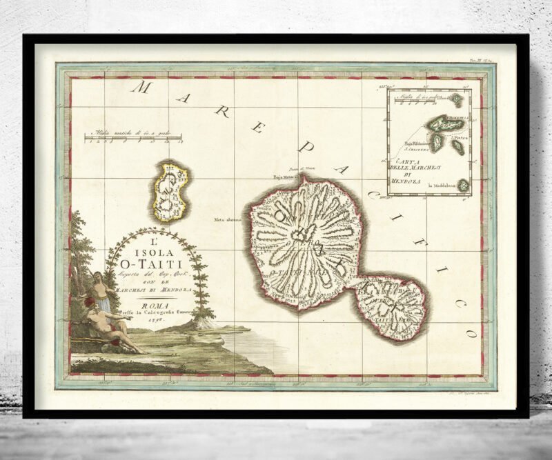 Old Tahiti French Polynesia Map 1798 Vintage Map | Vintage Poster Wall Art Print | Wall Map Print | Old Map Print | Map Gift