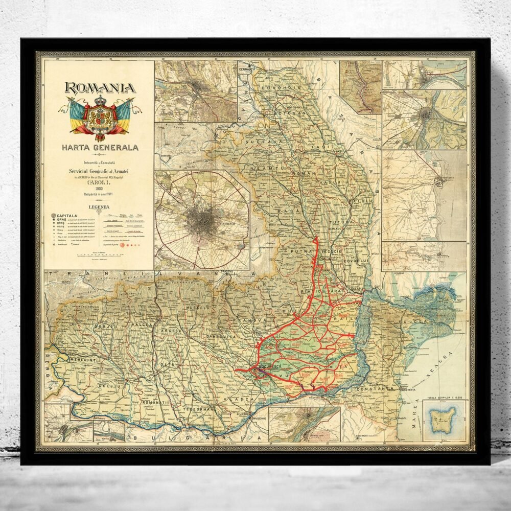 Old Map of Romania 1911 Vintage Map | Vintage Poster Wall Art Print | Wall Map Print | Old Map Print | Map Gift | Anniversary gift