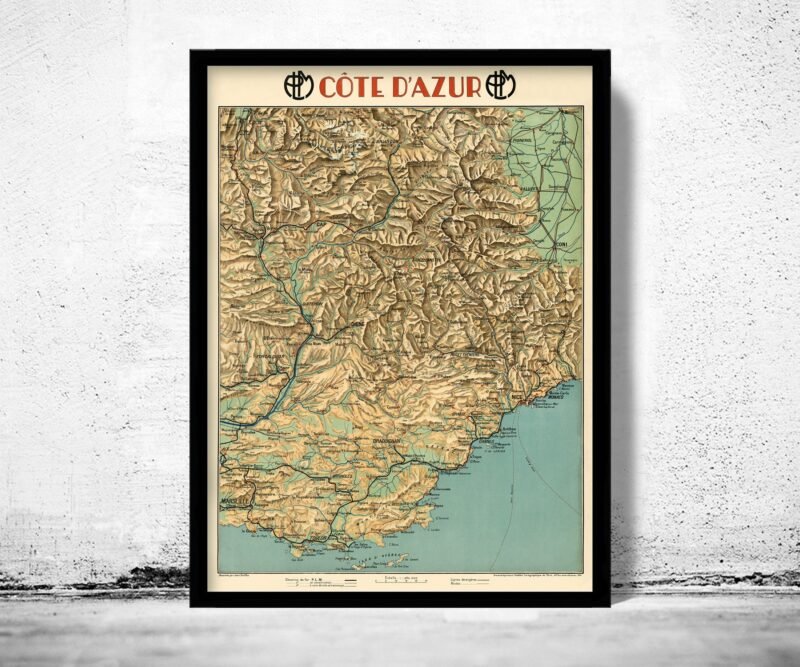 Old Map of Cote D Azur France 1928 Vintage Map | Vintage Poster Wall Art Print | Wall Map Print | Old Map Print | Map Gift