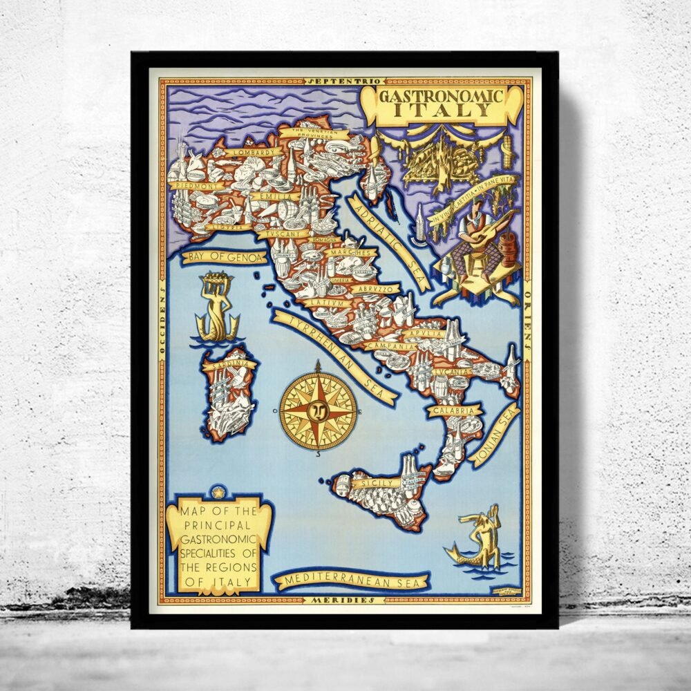 Old Map of Italy Gastronomy Map 1931 Vintage Map | Vintage Poster Wall Art Print | Wall Map Print | Old Map Print | Map Gift