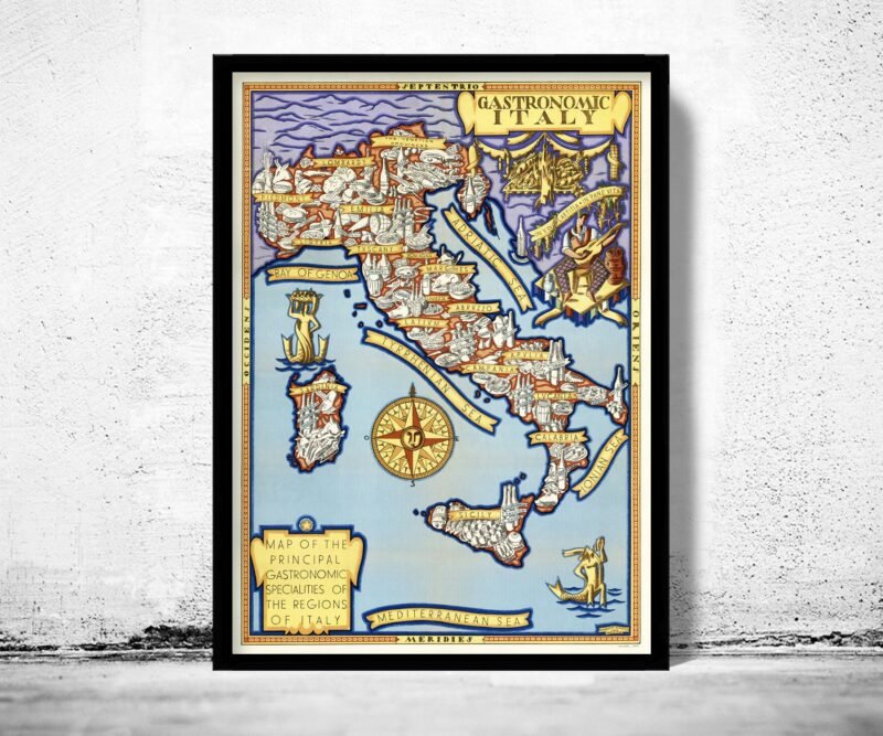 Old Map of Italy Gastronomy Map 1931 Vintage Map | Vintage Poster Wall Art Print | Wall Map Print | Old Map Print | Map Gift