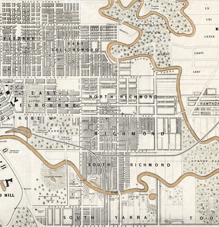 Old Map of Melbourne Australia 1851 Vintage Map Melbourne | Vintage Poster Wall Art Print | Wall Map Print | Old Map Print | Map Gift