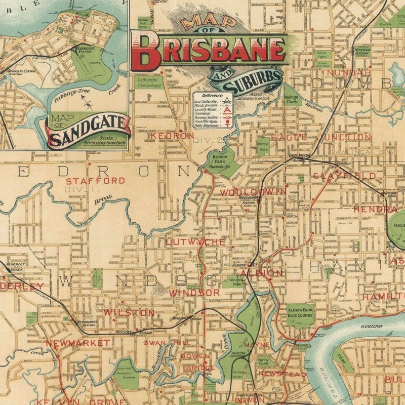 Old Map of Brisbane Australia 1920 Vintage Map | Vintage Poster Wall Art Print | Wall Map Print | Old Map Print | Map Gift