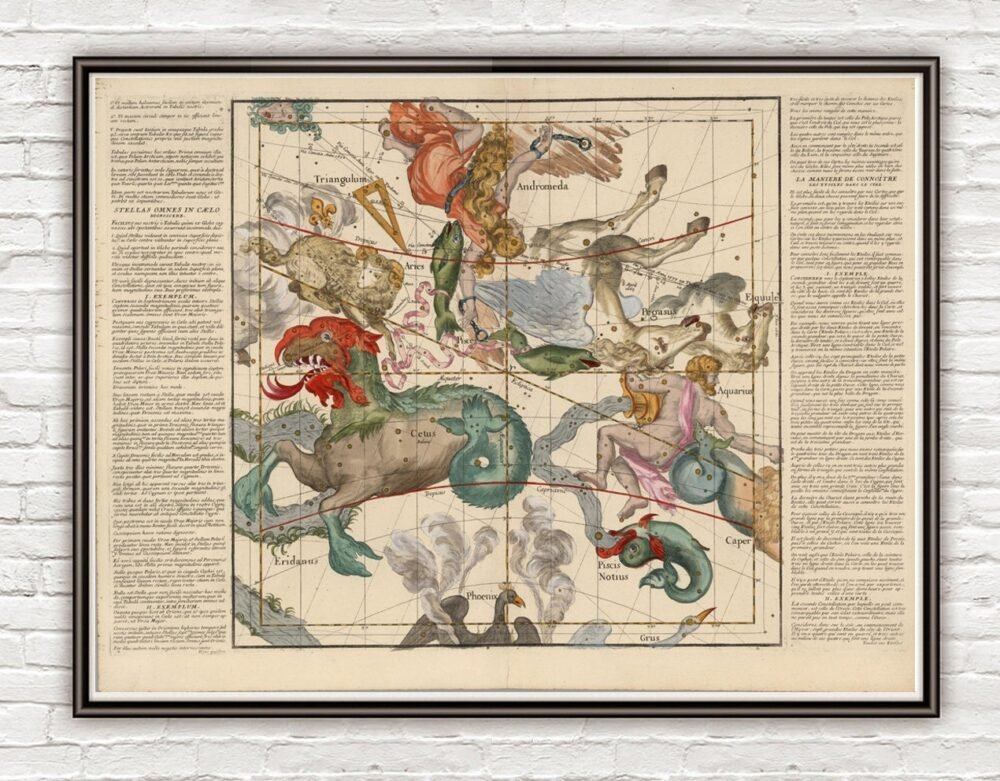 Celestial Map 1693 astrologycal map (six plates) | Vintage Poster Wall Art Print | | Map Gift | Anniversary gift | Housewarming Gift