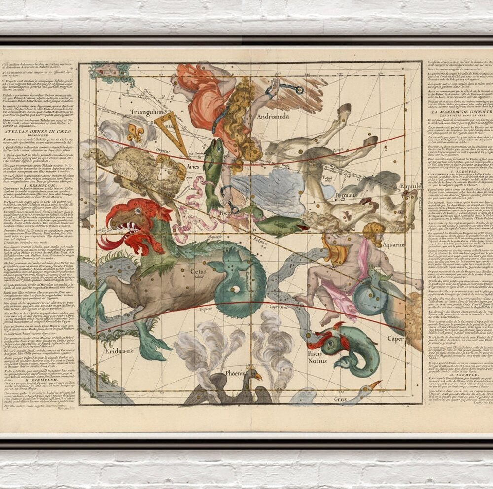 Celestial Map 1693 astrologycal map (six plates) | Vintage Poster Wall Art Print | | Map Gift | Anniversary gift | Housewarming Gift