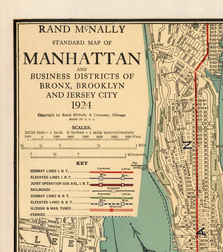 Old Map of New York and Manhattan 1924 Vintage NY Map | Vintage Poster Wall Art Print | Wall Map Print | Old Map Print | Map Gift