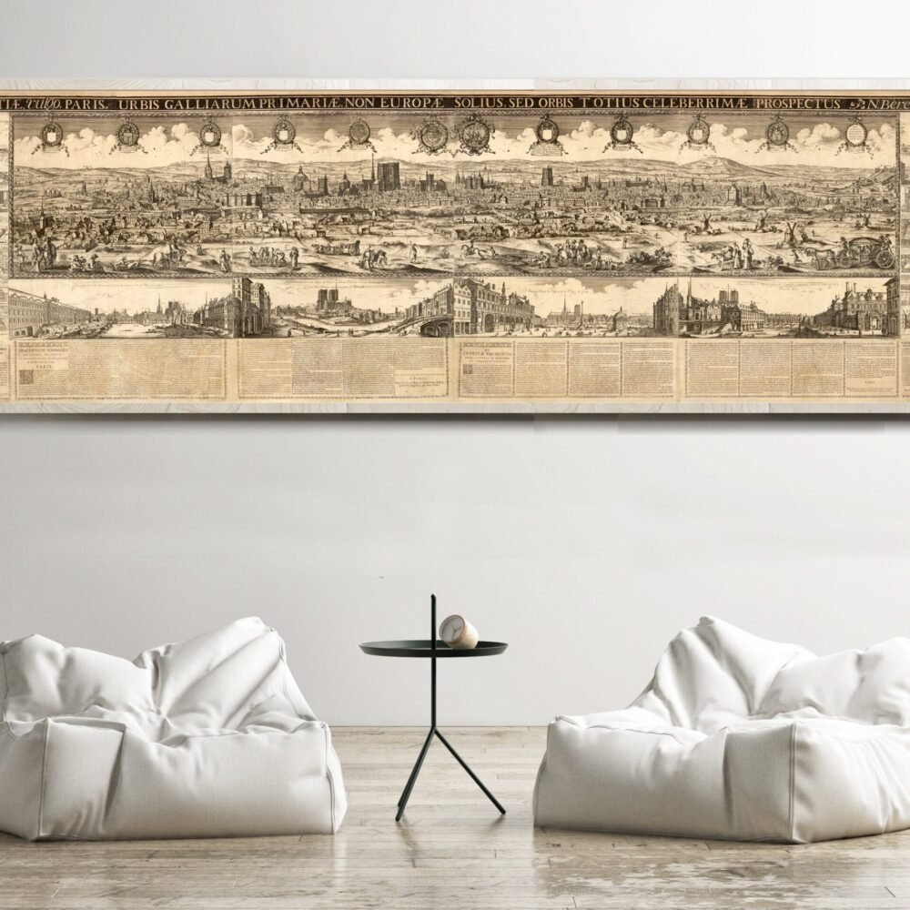 Beautiful Panoramic View of Paris 1669 France Vintage Gravure of Paris | Vintage Poster Wall Art Print | Wall Map Print | Old Map Print