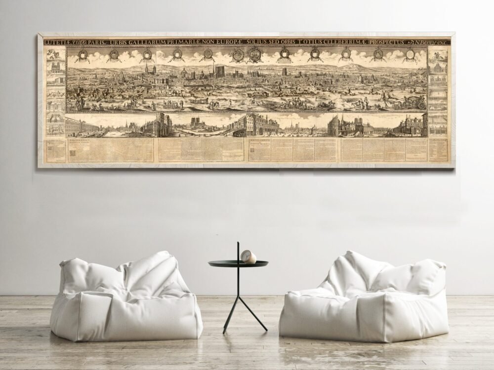 Beautiful Panoramic View of Paris 1669 France Vintage Gravure of Paris | Vintage Poster Wall Art Print | Wall Map Print | Old Map Print