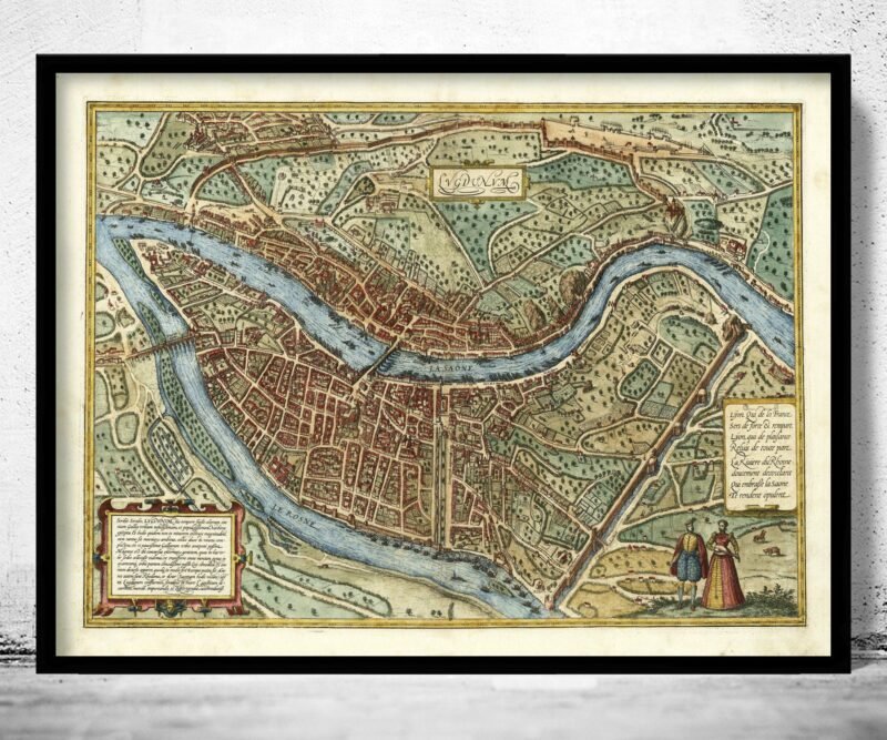 Old Map of Lyon France 1593 Vintage Map of Lyon | Vintage Poster Wall Art Print | Wall Map Print | Old Map Print | Map Gift