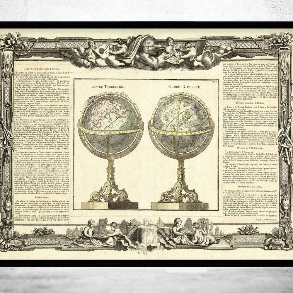 Beautiful Old Map of The World 1770 Earth Globe Celestial Globe | Vintage World Map Wall Map Print | World Map Wall Art | Map Gift