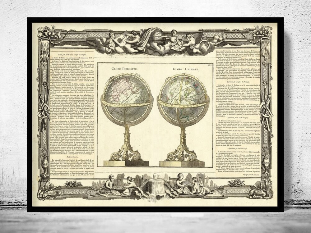 Beautiful Old Map of The World 1770 Earth Globe Celestial Globe | Vintage World Map Wall Map Print | World Map Wall Art | Map Gift