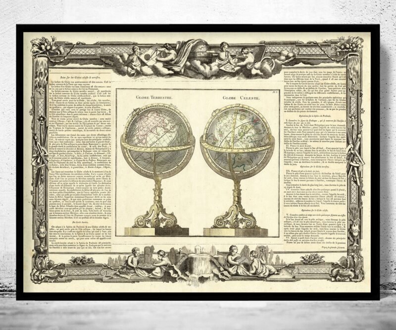 Beautiful Old Map of The World 1770 Earth Globe Celestial Globe | Vintage World Map Wall Map Print | World Map Wall Art | Map Gift