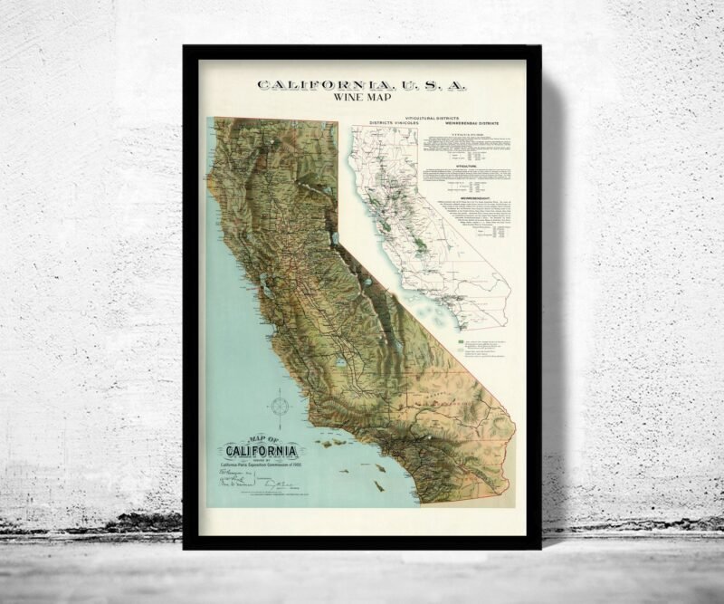 Old Map of California Wine Map 1900 Vintage Map | Vintage Poster Wall Art Print | Wall Map Print | Old Map Print | Map Gift