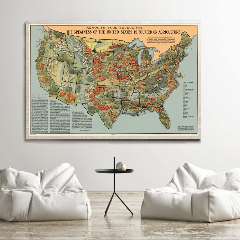 Food Map of the United States Vintage Map 1922 Vintage Poster | Vintage Poster Wall Art Print | Wall Map Print | | Map Gift