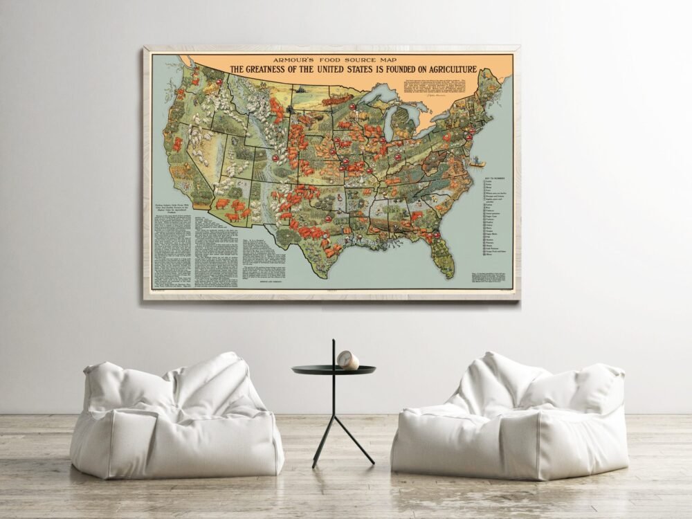 Food Map of the United States Vintage Map 1922 Vintage Poster | Vintage Poster Wall Art Print | Wall Map Print | | Map Gift