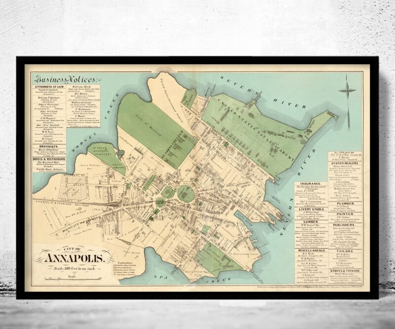 Old Map of Annapolis Maryland 1878 Vintage Map | Vintage Poster Wall Art Print | Wall Map Print | Old Map Print | Map Gift